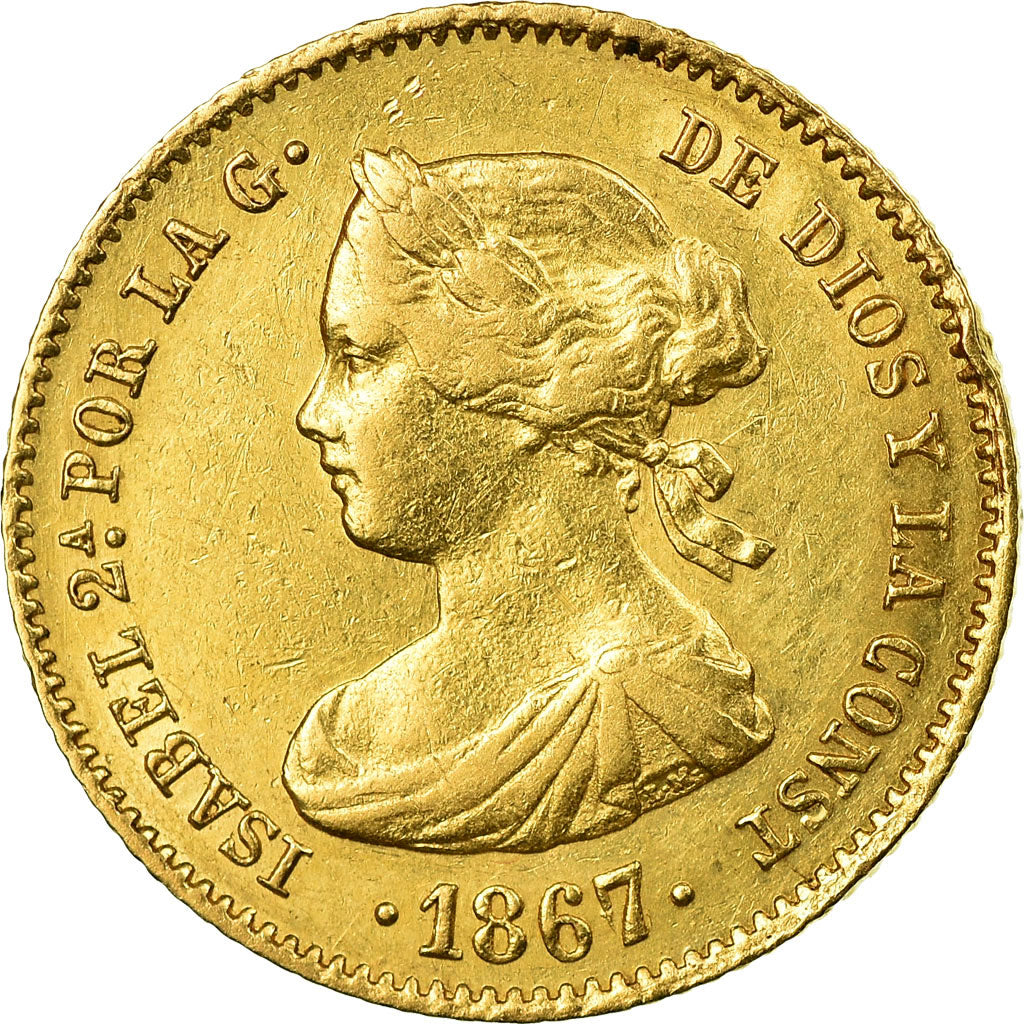 Münze, Spanien, Isabel II, 4 Escudos, 1867, Madrid, SS, Gold, KM:631.1
