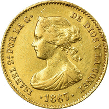Münze, Spanien, Isabel II, 4 Escudos, 1867, Madrid, SS, Gold, KM:631.1