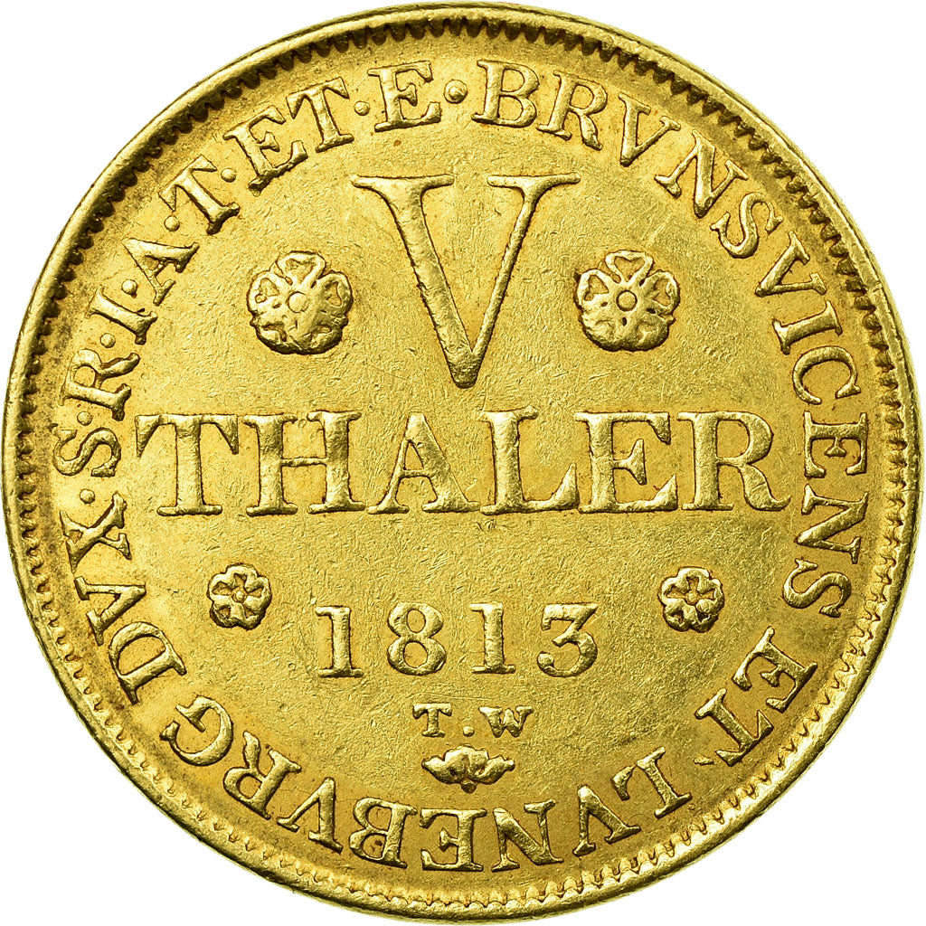 Coin, German States, HANNOVER, George III, 5 Thaler, 1813, EF(40-45), Gold