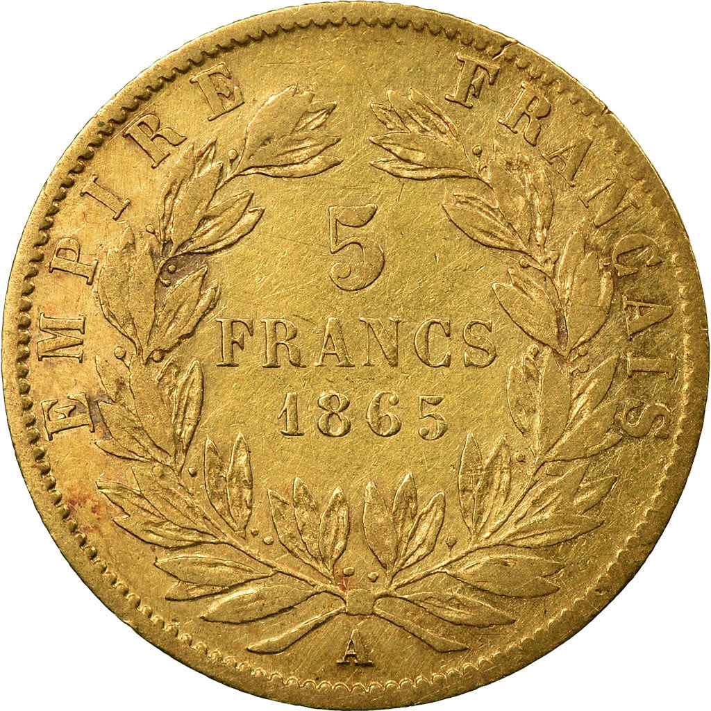 Coin, France, Napoleon III, Napoléon III, 5 Francs, 1865, Paris, VF(30-35)