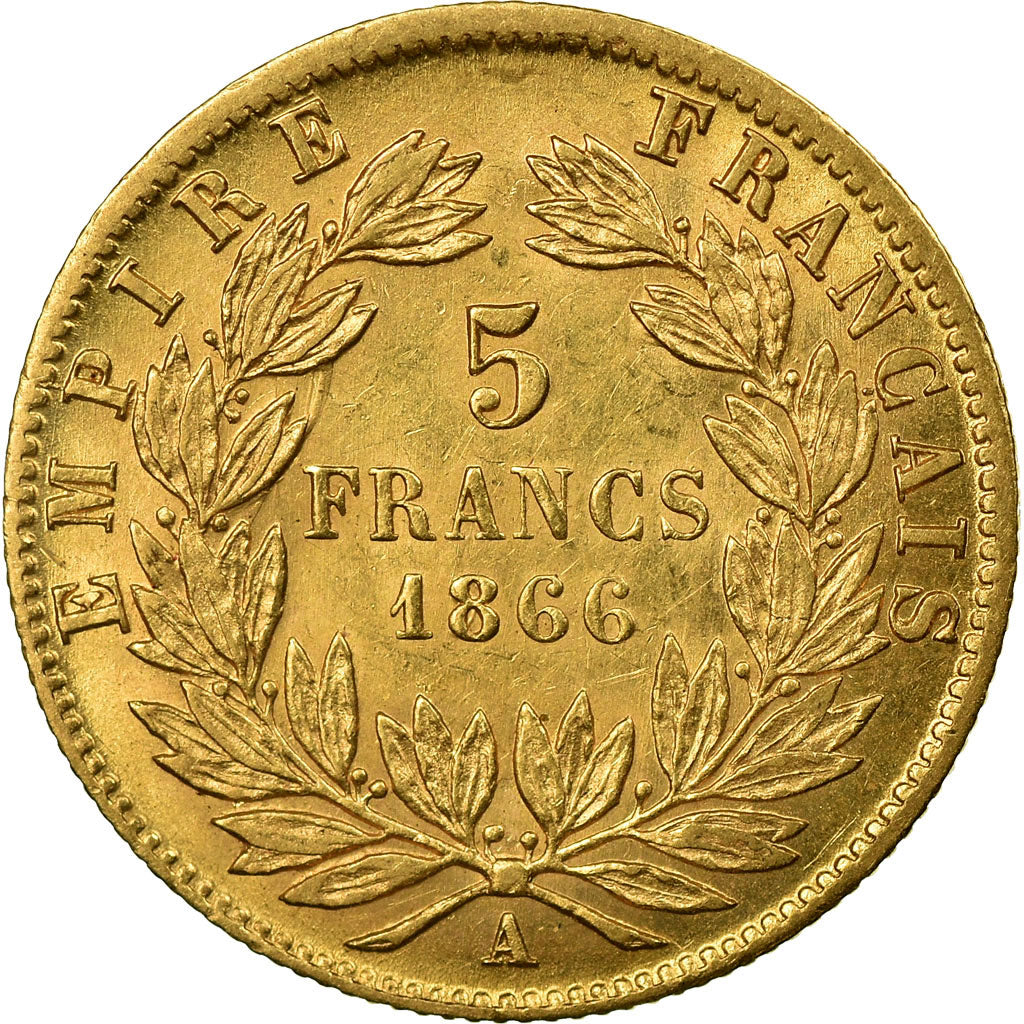 Moneta, Francia, Napoleon III, Napoléon III, 5 Francs, 1866, Paris, BB+, Oro