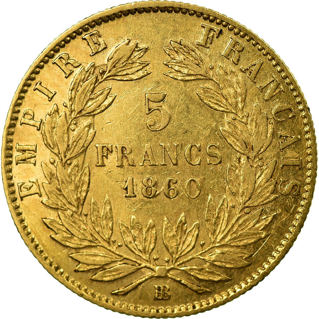 Moneta, Francja, Napoleon III, Napoléon III, 5 Francs, 1860, Strasbourg