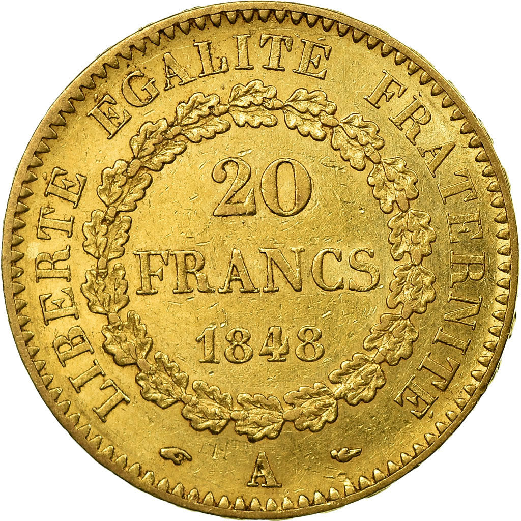 Moneda, Francia, Génie, 20 Francs, 1848, Paris, MBC, Oro, KM:757, Gadoury:1032