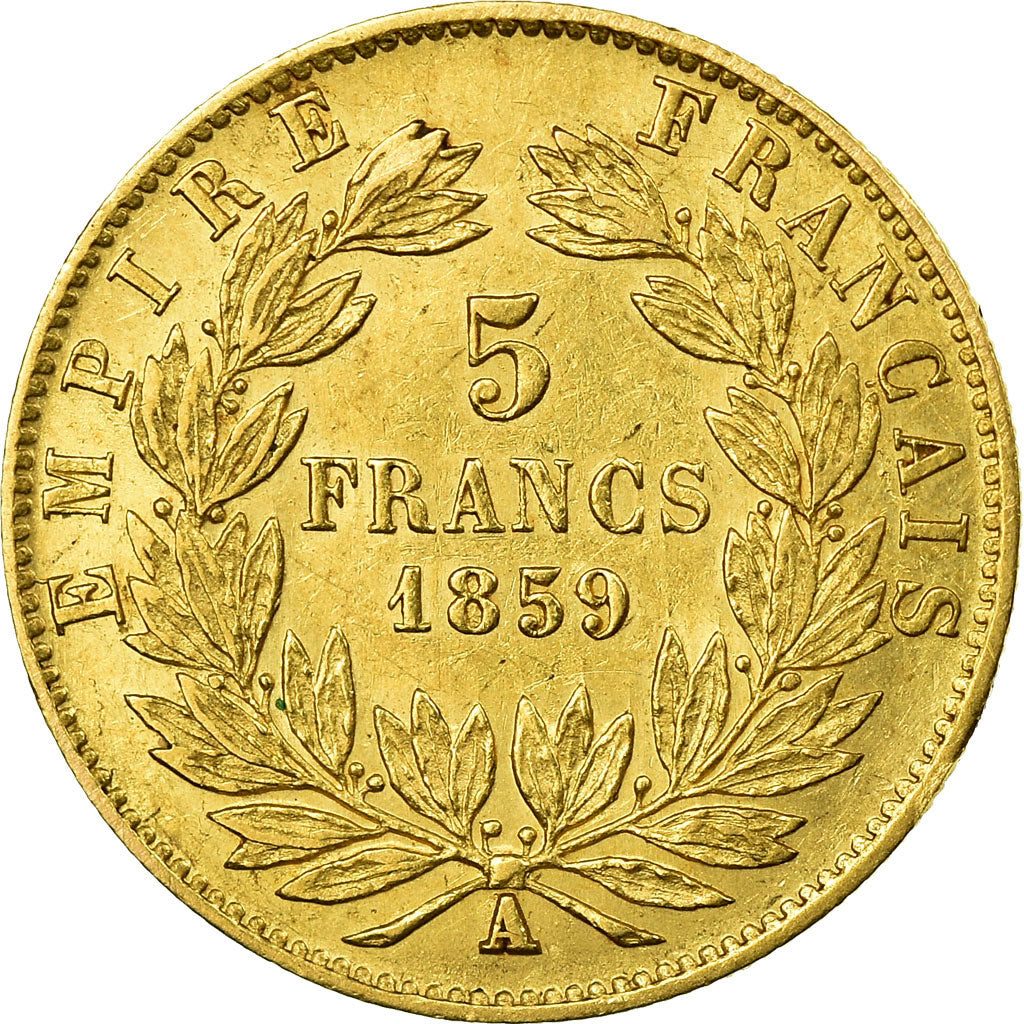 Moneta, Francja, Napoleon III, Napoléon III, 5 Francs, 1859, Paris, VF(30-35)