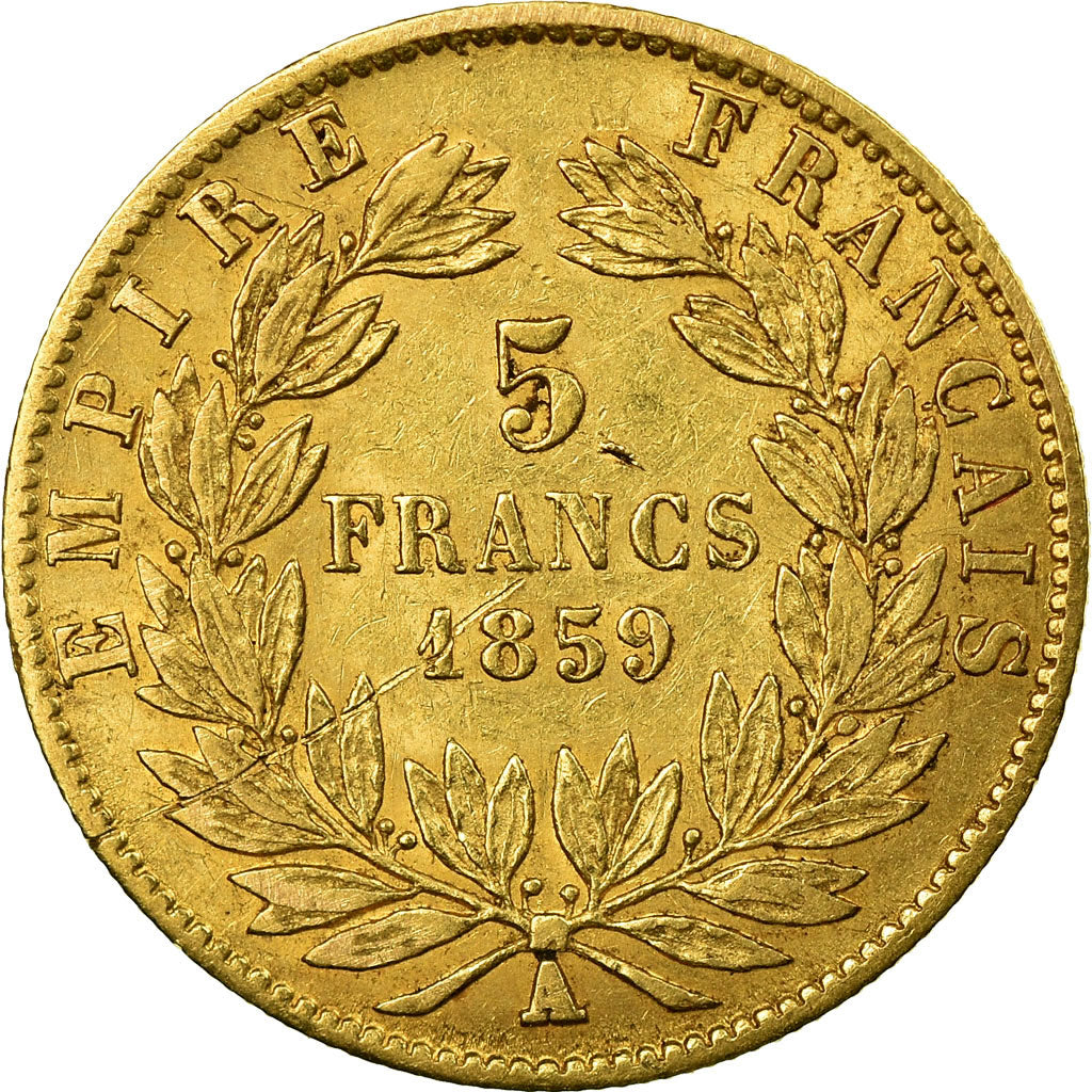 Moneta, Francja, Napoleon III, Napoléon III, 5 Francs, 1859, Paris, VF(30-35)