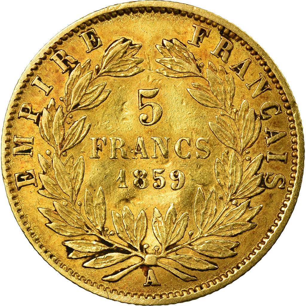 Moneta, Francja, Napoleon III, Napoléon III, 5 Francs, 1859, Paris, VF(20-25)