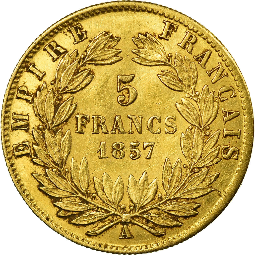 Coin, France, Napoleon III, 5 Francs, 1857, Paris, EF(40-45), Gold, KM:787.1