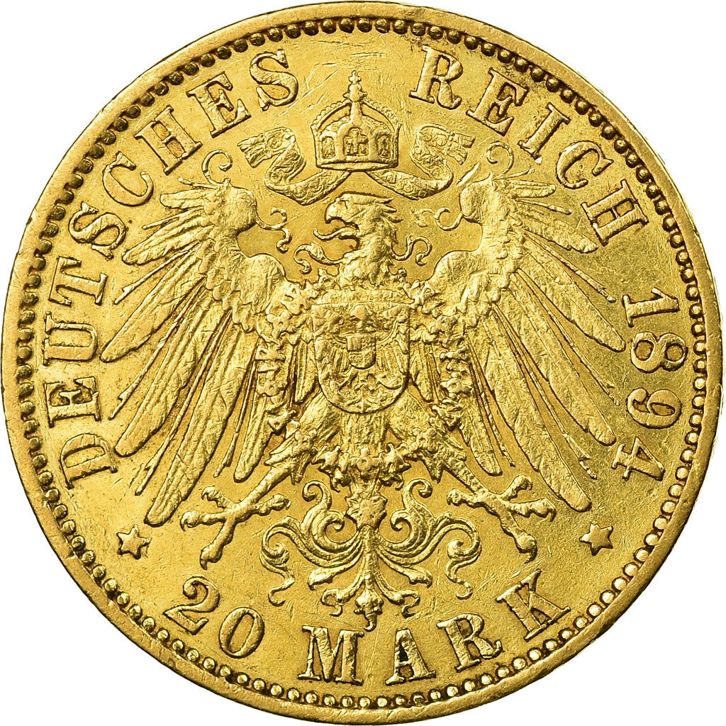 Coin, German States, PRUSSIA, Wilhelm II, 20 Mark, 1894, Berlin, EF(40-45)