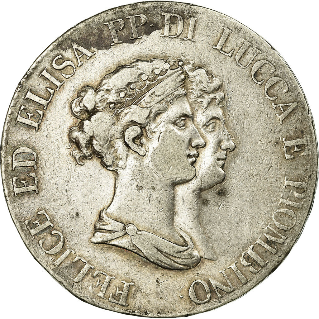 Coin, ITALIAN STATES, LUCCA, Felix and Elisa, 5 Franchi, 1806, Firenze