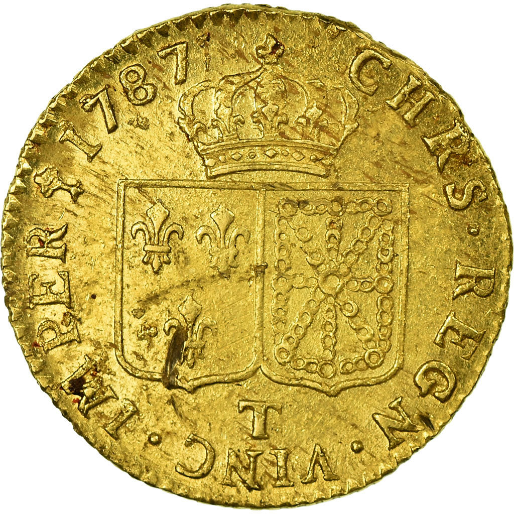 Moeda, França, Louis XVI, Louis d'or à la tête nue, Louis d'Or, 1787, Nantes