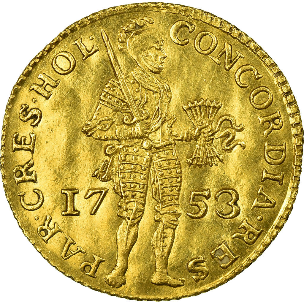 Coin, Netherlands, HOLLAND, Ducat, 1753, AU(55-58), Gold, KM:12.3