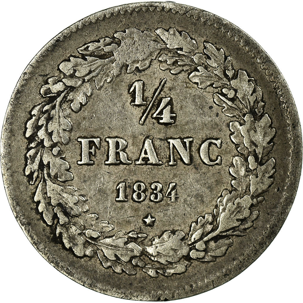 Coin, Belgium, Leopold I, 1/4 Franc, 1834, EF(40-45), Silver, KM:8