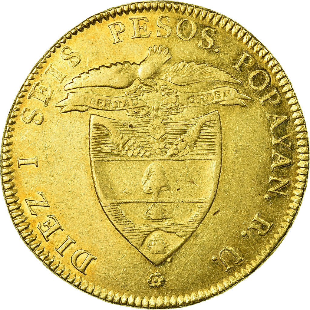 Münze, Kolumbien, 16 Pesos, Diez I Seis, 1837, Popayan, SS, Gold, KM:94.2