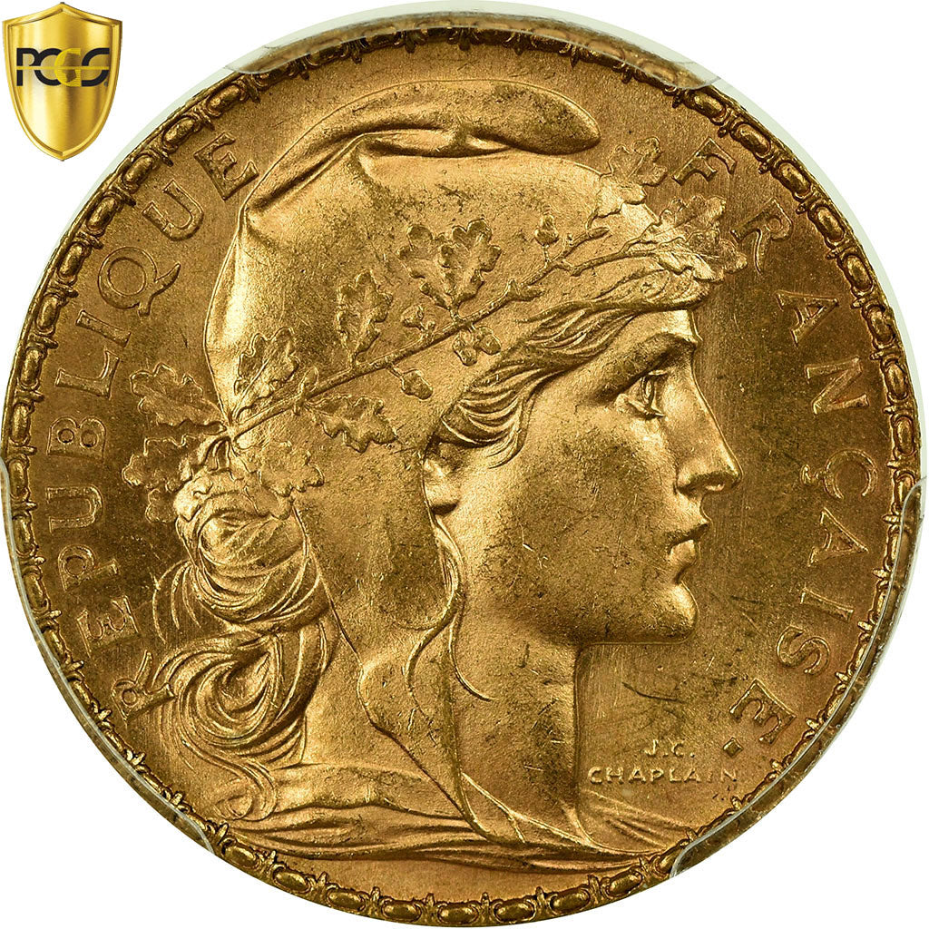 Moneta, Francia, Marianne, 20 Francs, 1905, PCGS, MS64, Oro, KM:847, graded