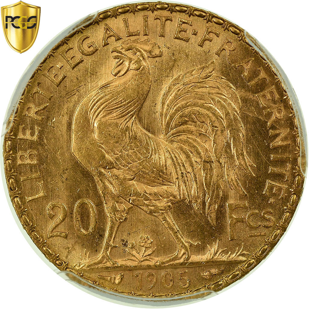 Moneta, Francia, Marianne, 20 Francs, 1905, PCGS, MS64, Oro, KM:847, graded