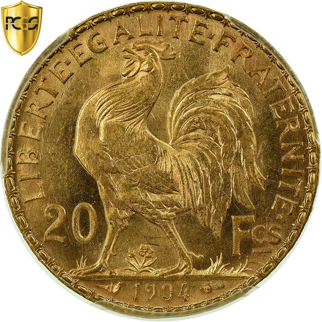 Coin, France, Marianne, 20 Francs, 1904, PCGS, MS63, Gold, KM:847, graded