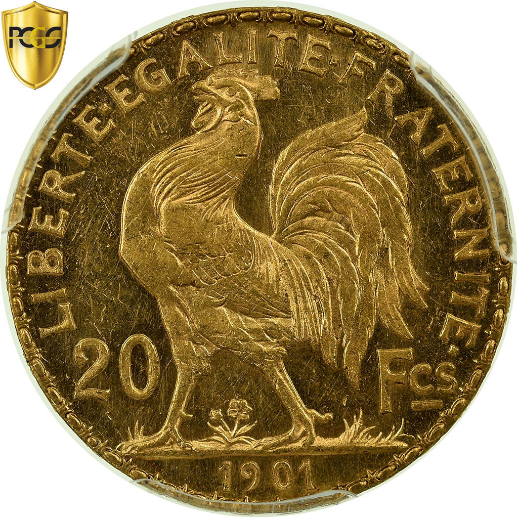 Coin, France, Marianne, 20 Francs, 1901, PCGS, MS63, Gold, KM:847, graded