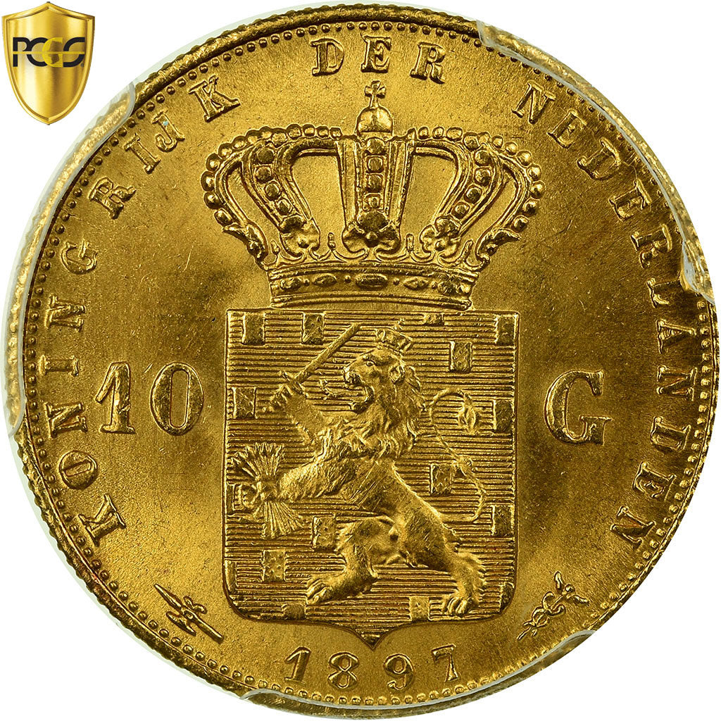 Coin, Netherlands, Wilhelmina I, 10 Gulden, 1897, PCGS, MS64, Gold, KM:118