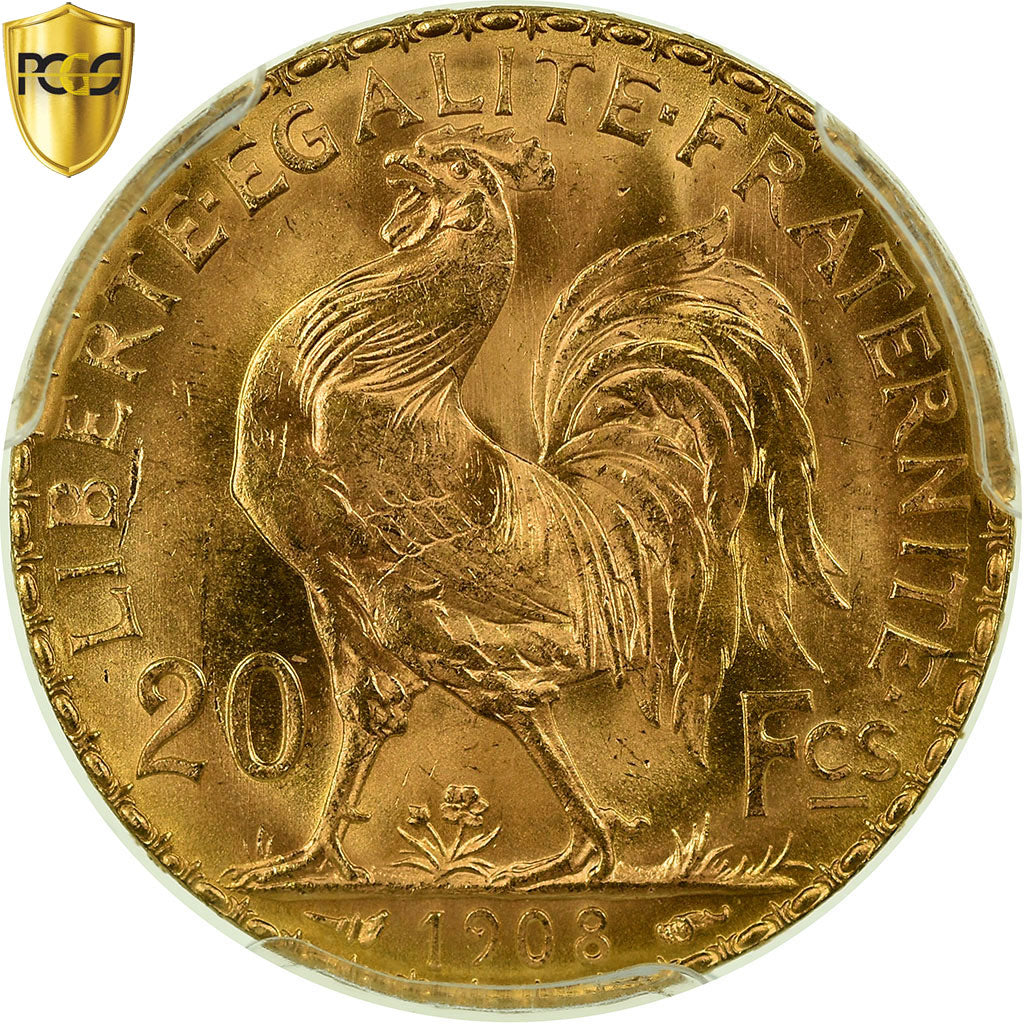 Coin, France, Marianne, 20 Francs, 1908, PCGS, MS66, Gold, KM:857, graded