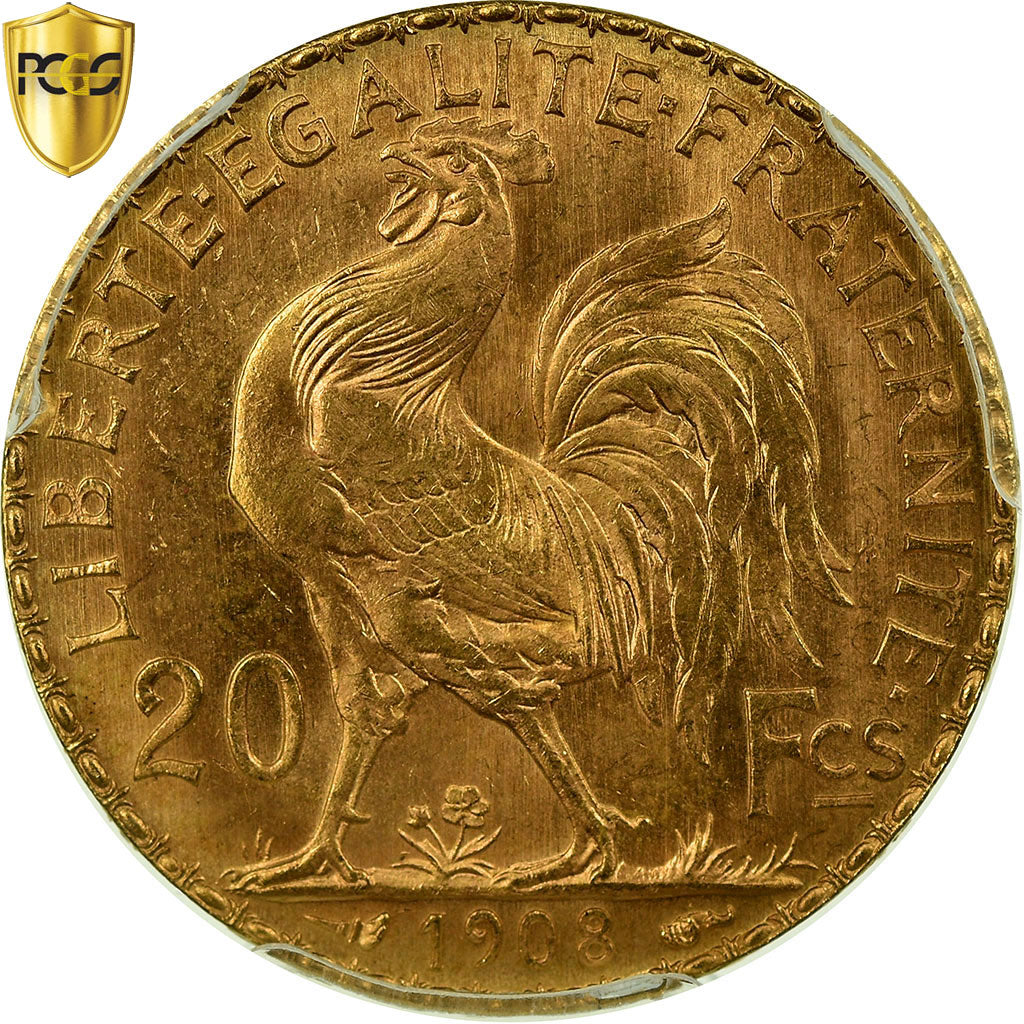 Coin, France, Marianne, 20 Francs, 1908, PCGS, MS66+, Gold, KM:857, graded