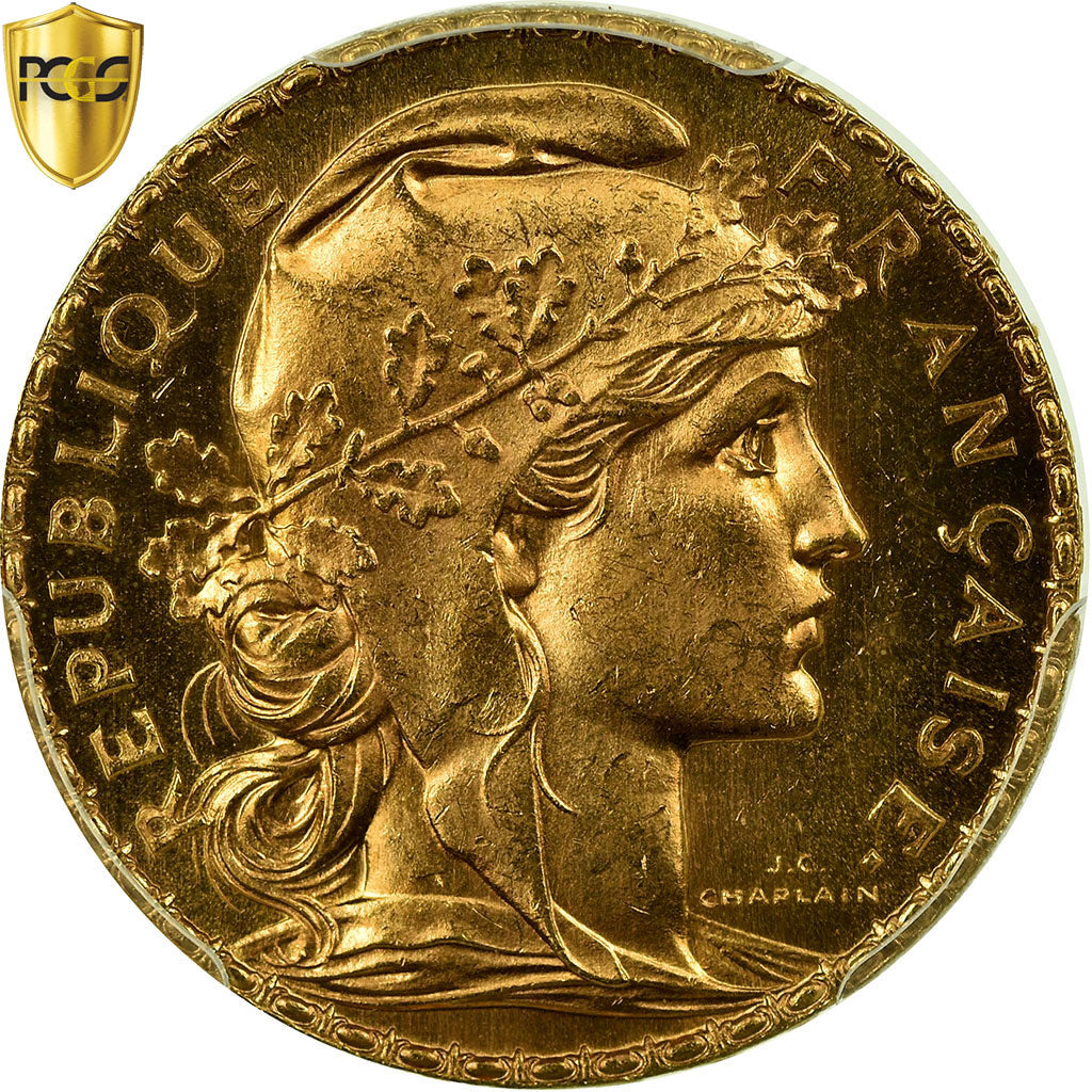 Moneta, Francja, Marianne, 20 Francs, 1909, PCGS, MS65, Złoto, KM:857