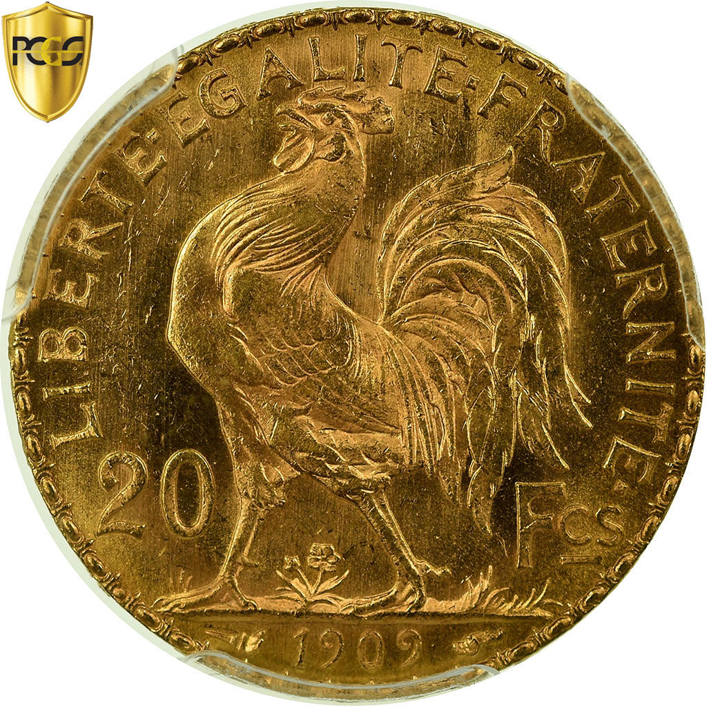 Moneta, Francja, Marianne, 20 Francs, 1909, PCGS, MS65, Złoto, KM:857