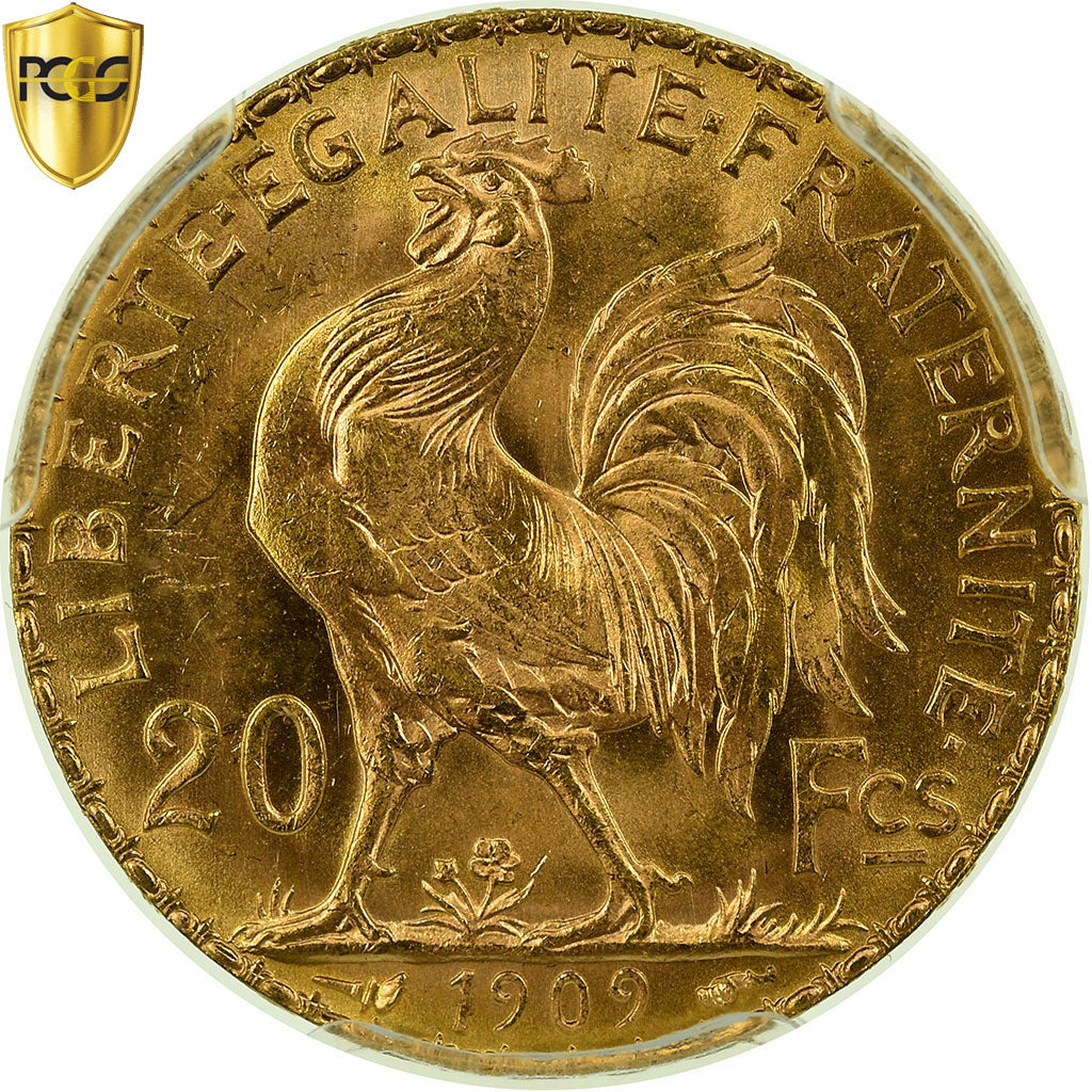 Monnaie, France, Marianne, 20 Francs, 1909, PCGS, MS65+, Or, KM:857, Gradée