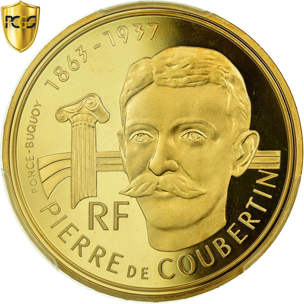 Coin, France, Pierre de Coubertin, 500 Francs, 1991, Paris, PCGS, PR69DCAM