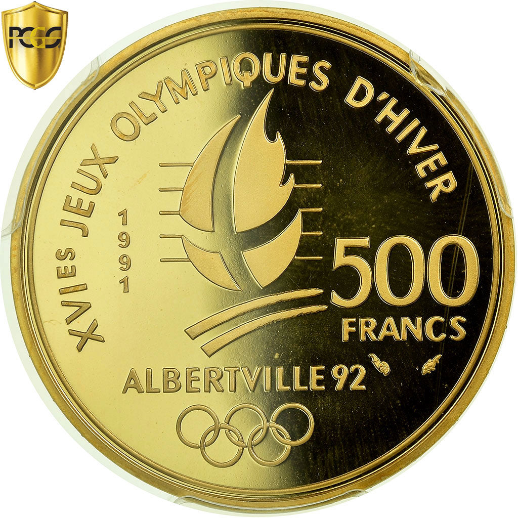 Coin, France, Pierre de Coubertin, 500 Francs, 1991, Paris, PCGS, PR69DCAM