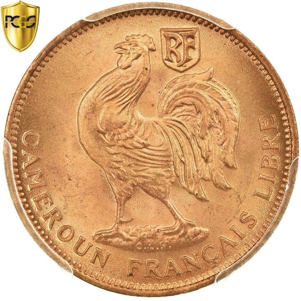 Moneta, Camerun, 50 Centimes, 1943, Pretoria, PCGS, MS65RD, Bronzo, KM:6