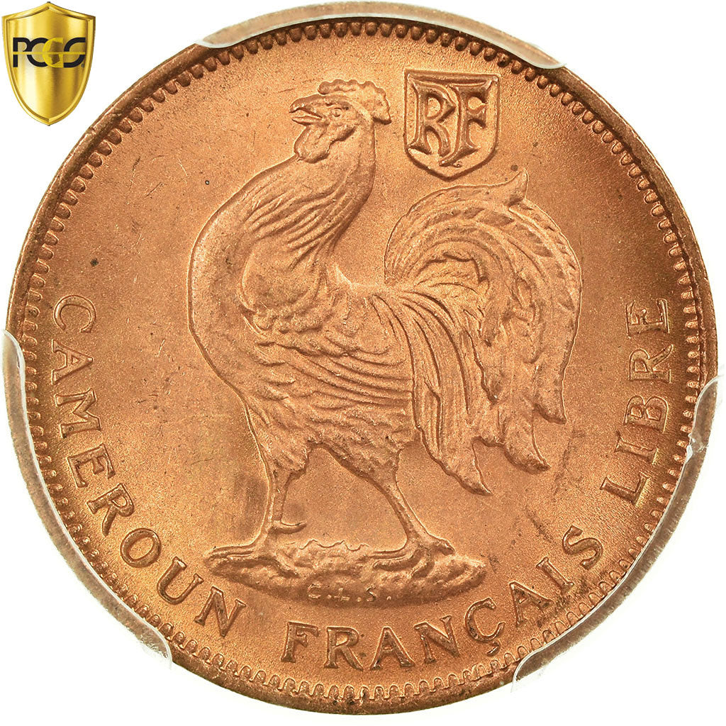 Coin, Cameroon, 50 Centimes, 1943, Pretoria, PCGS, MS66RD, Bronze, KM:6, graded