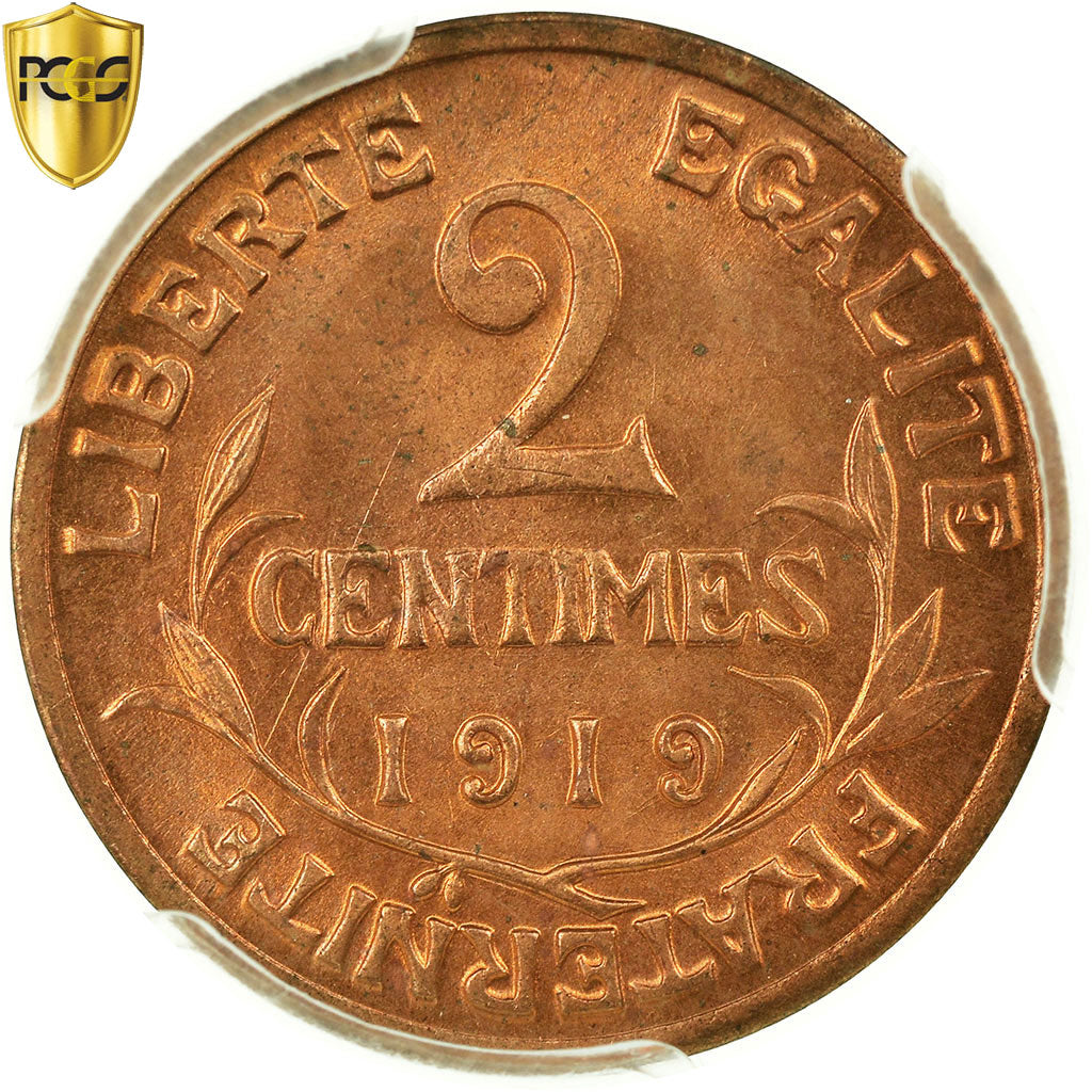 Coin, France, Dupuis, 2 Centimes, 1919, Paris, PCGS, MS64RD, Bronze, KM:841