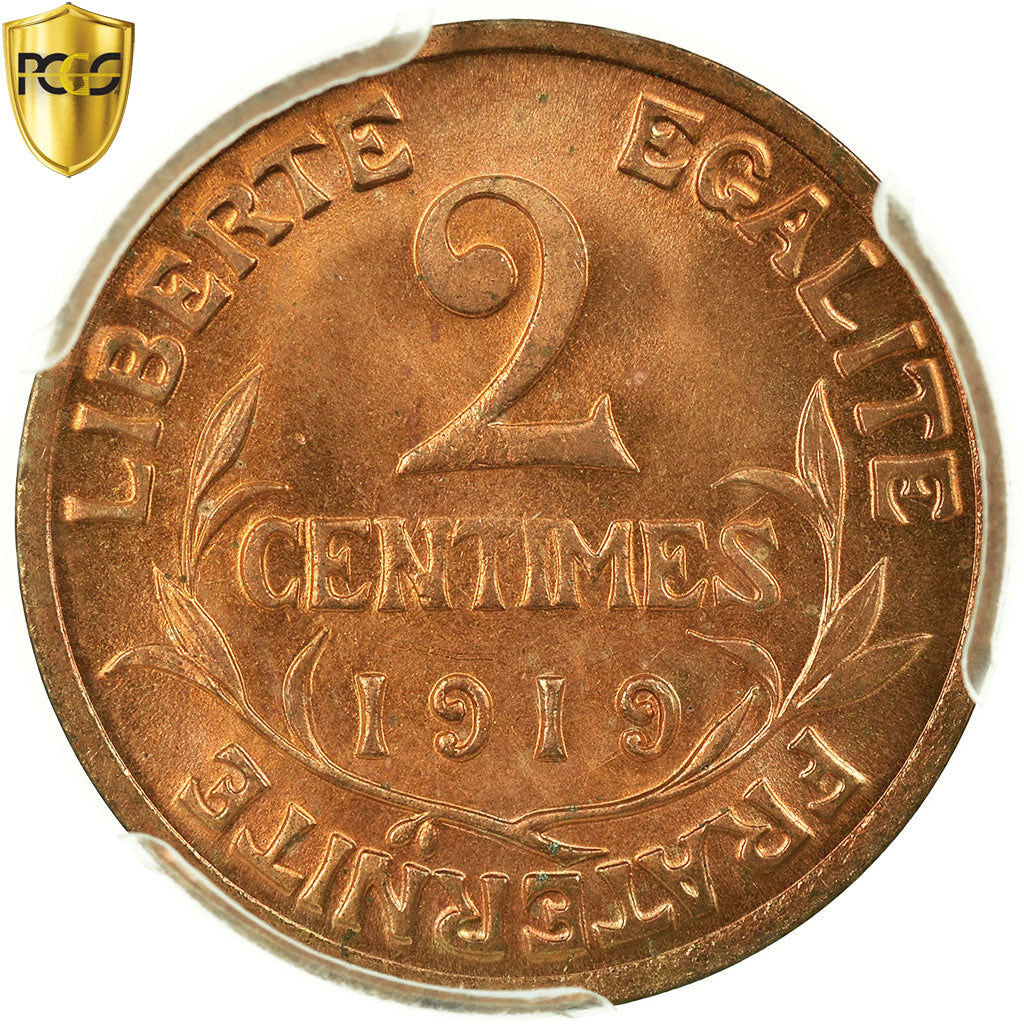 Coin, France, Dupuis, 2 Centimes, 1919, Paris, PCGS, MS65RD, Bronze, KM:841