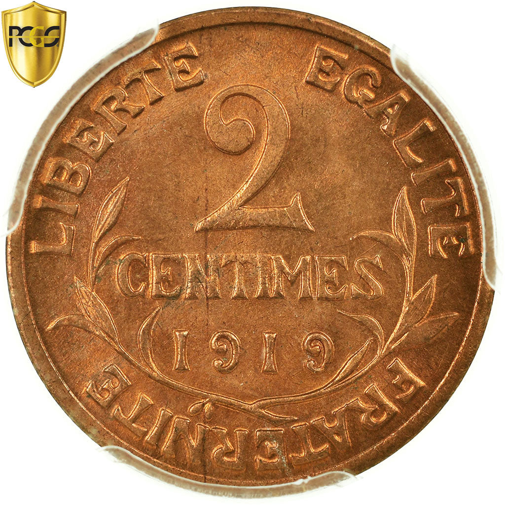 Coin, France, Dupuis, 2 Centimes, 1919, Paris, PCGS, MS65RD, Bronze, KM:841