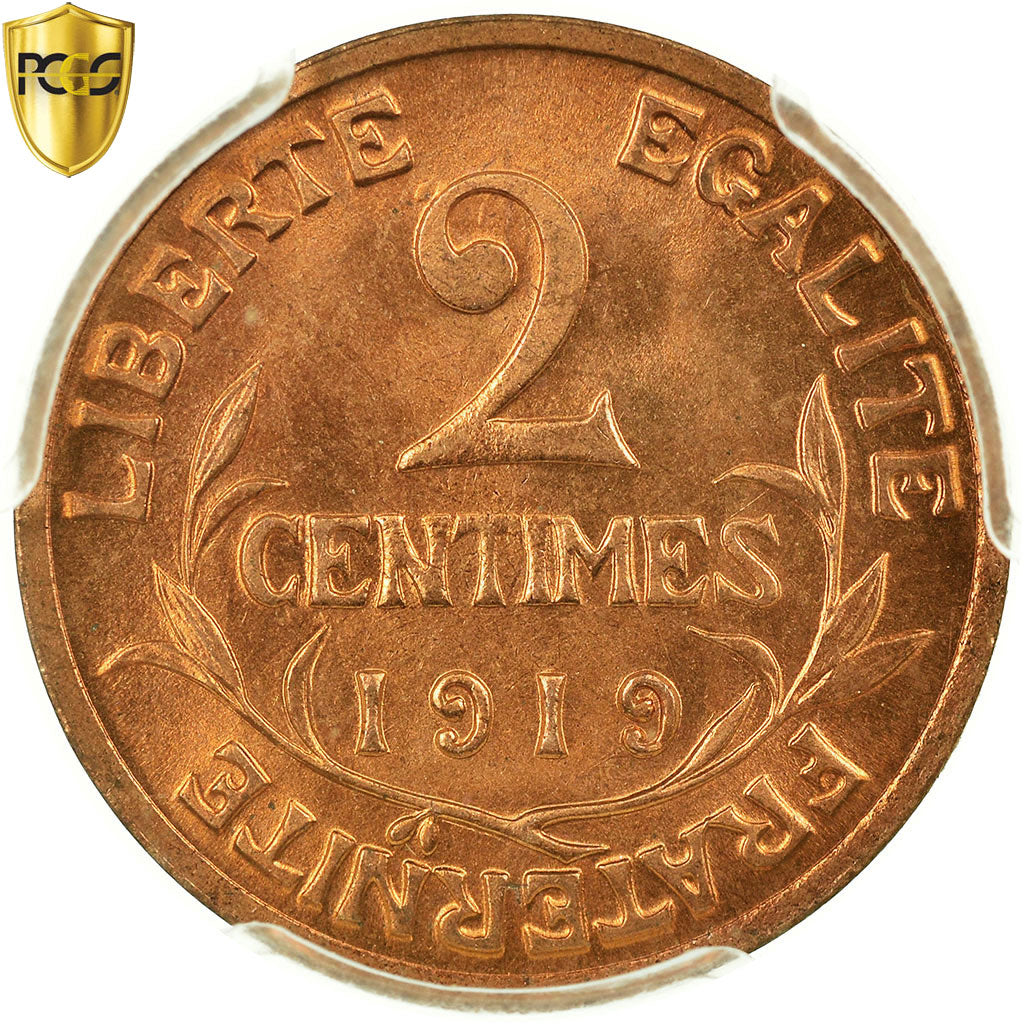 Coin, France, Dupuis, 2 Centimes, 1919, Paris, PCGS, MS66RD, Bronze, KM:841