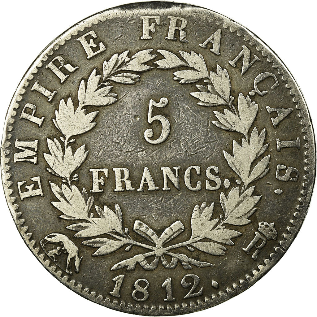 Moneta, Francia, Napoléon I, 5 Francs, 1812, Roma, MB, Argento, KM:694.13