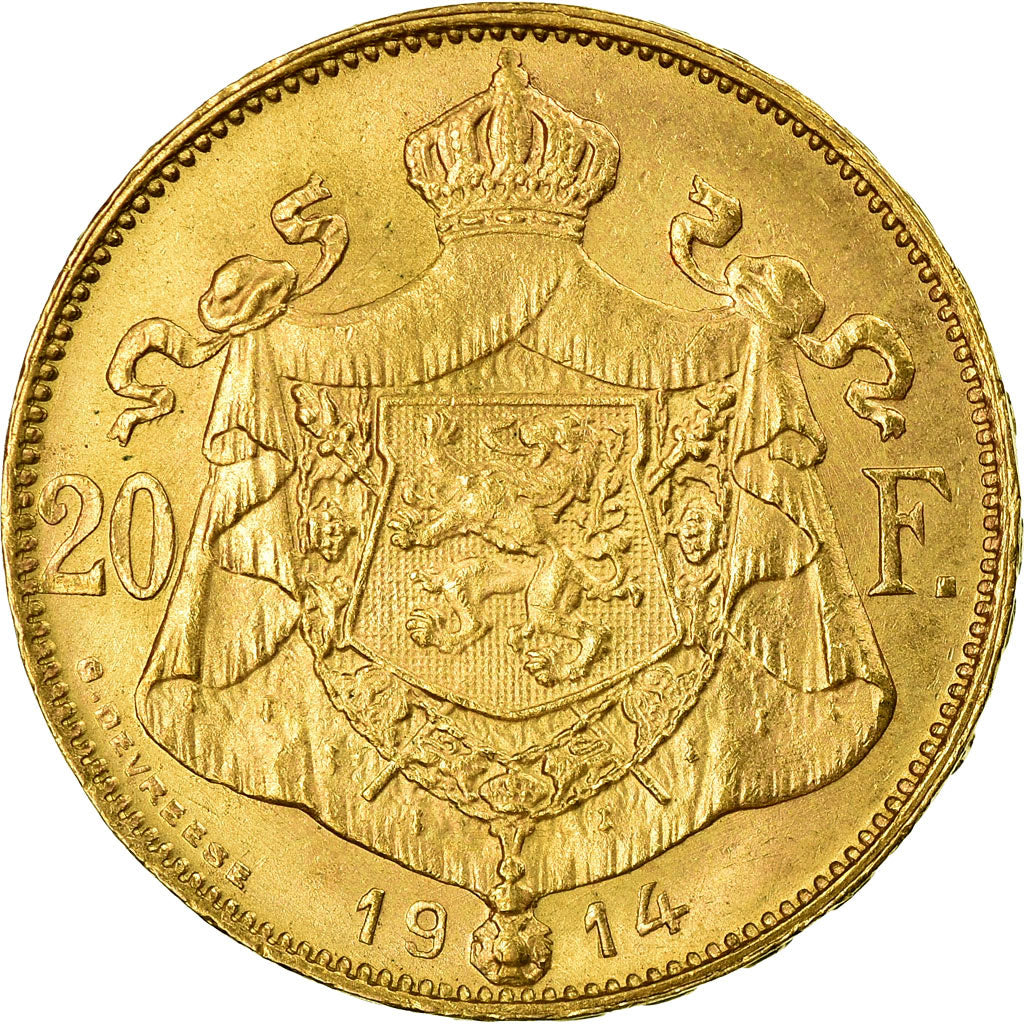Coin, Belgium, 20 Francs, 20 Frank, 1914, MS(60-62), Gold, KM:78