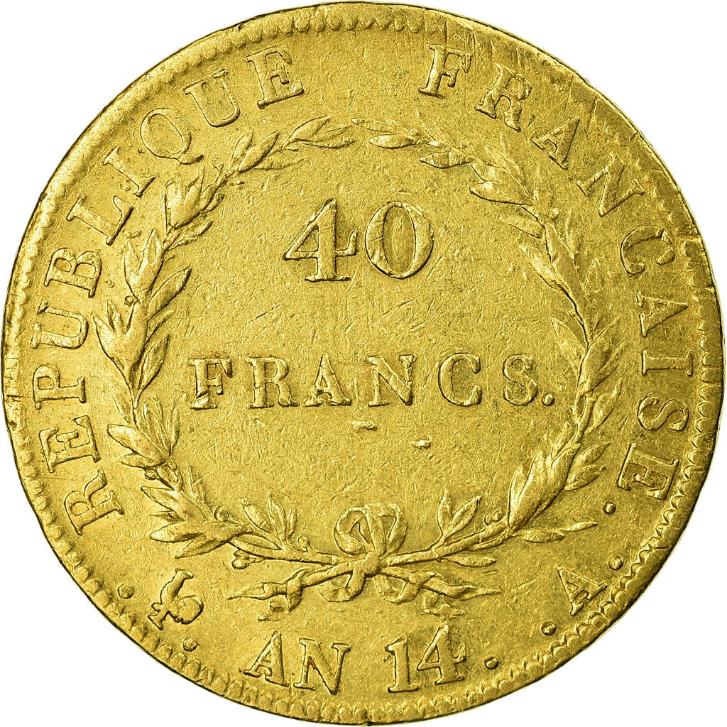Munten, Frankrijk, Napoléon I, 40 Francs, AN 14, Paris, ZF, Goud, KM:664.1