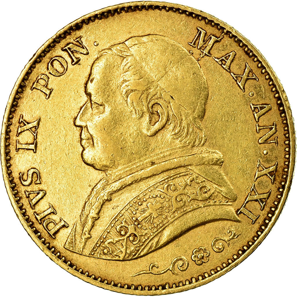 Moneta, DEPARTAMENTY WŁOSKIE, PAPAL STATES, Pius IX, 20 Lire, 1866, Rome