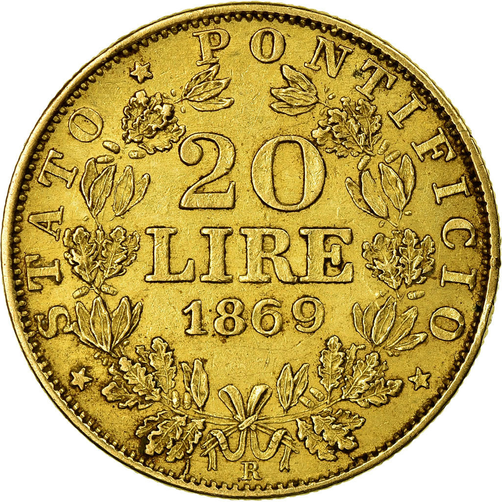 Moneta, STATI ITALIANI, PAPAL STATES, Pius IX, 20 Lire, 1869, Roma, BB, Oro