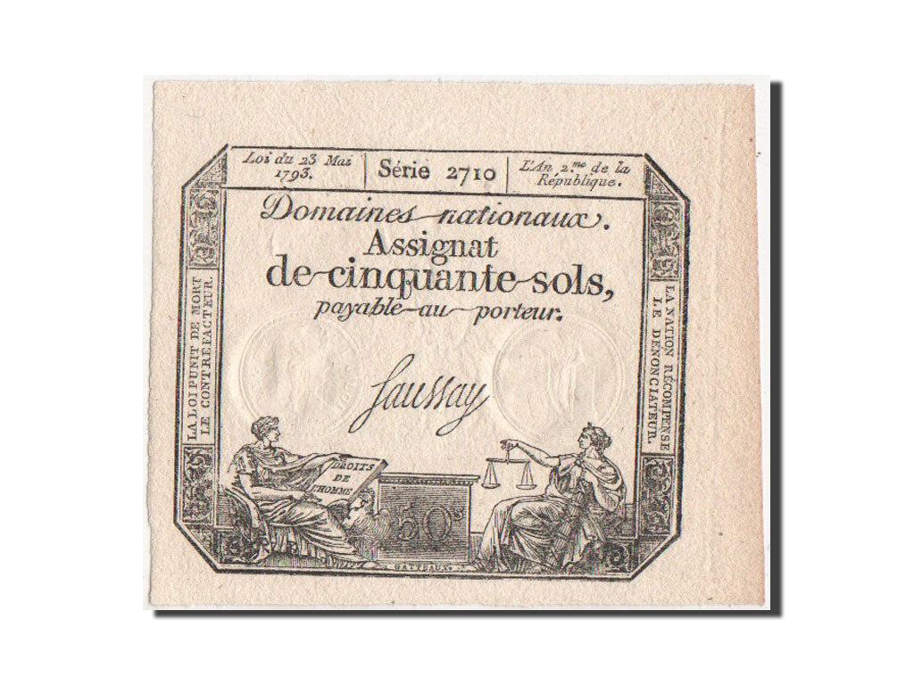 France, Assignat, 50 Sols, 23.5.1793, Faussay, KM:A70b