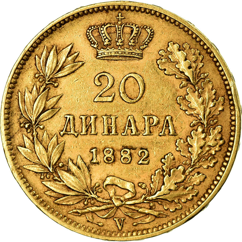 Coin, Serbia, Milan I, 20 Dinara, 1882, EF(40-45), Gold, KM:17.1
