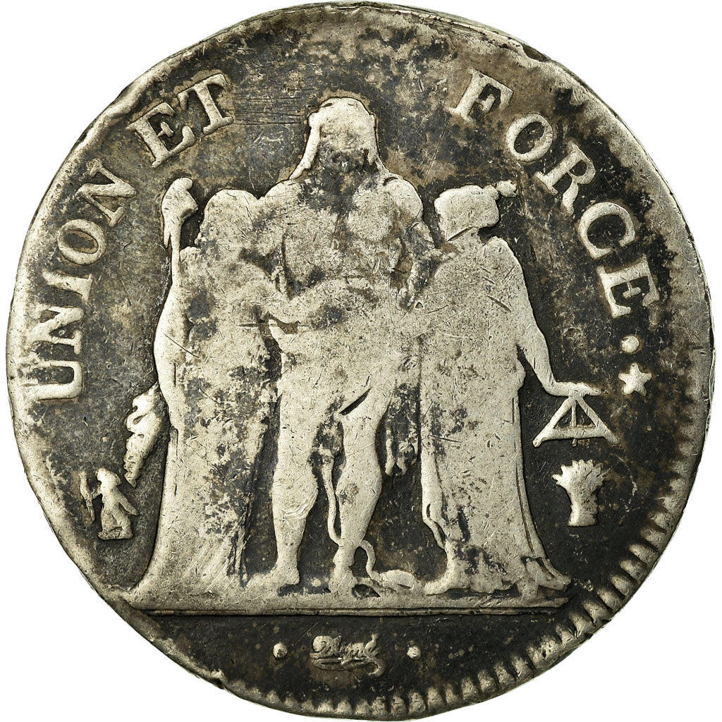 Coin, France, Union et Force, 5 Francs, AN 5, Strasbourg, VF(20-25), Silver
