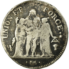 Coin, France, Union et Force, 5 Francs, AN 5, Strasbourg, VF(20-25), Silver