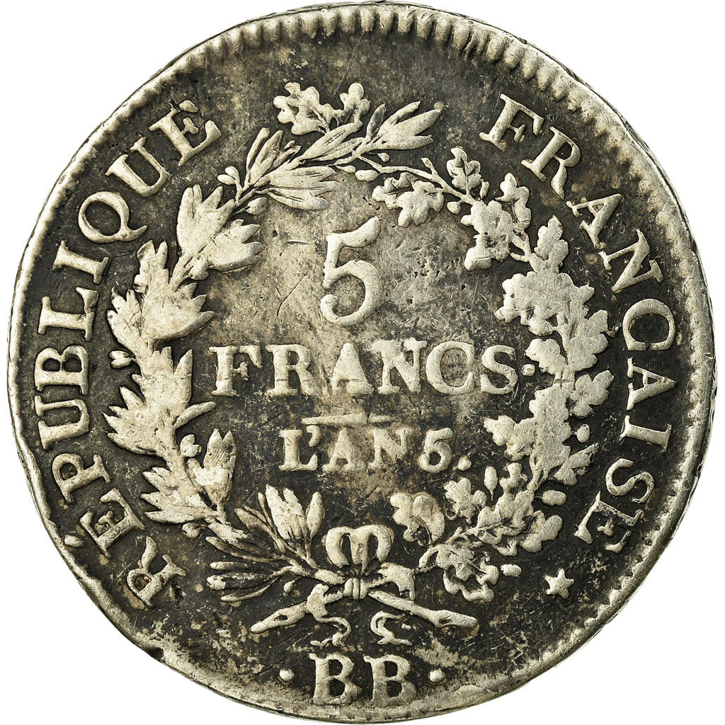 Coin, France, Union et Force, 5 Francs, AN 5, Strasbourg, VF(20-25), Silver
