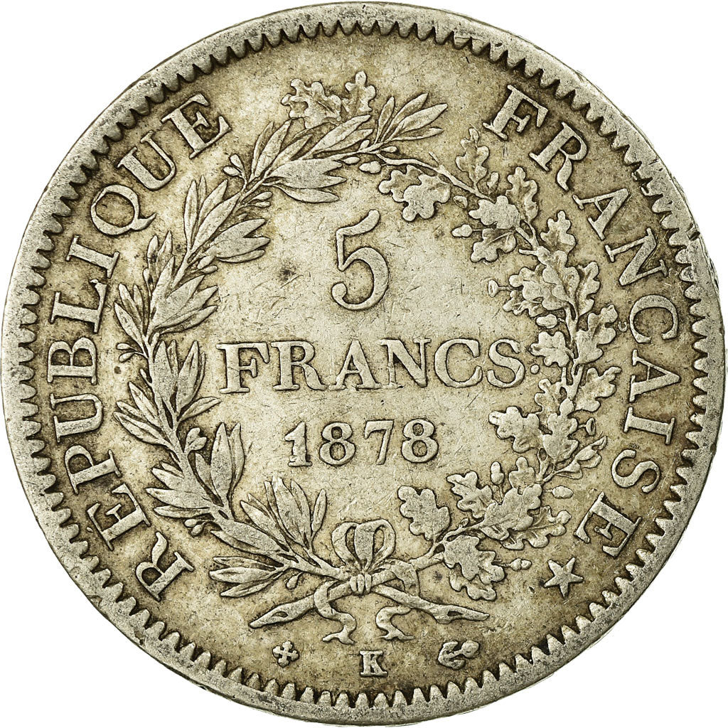 Moneta, Francia, Hercule, 5 Francs, 1878, Bordeaux, MB+, Argento, KM:820.2
