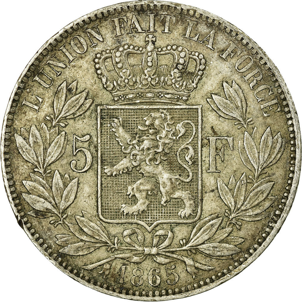 Coin, Belgium, Leopold I, 5 Francs, 5 Frank, 1865, EF(40-45), Silver, KM:17