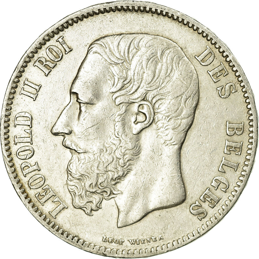 Coin, Belgium, Leopold II, 5 Francs, 5 Frank, 1865, EF(40-45), Silver, KM:24