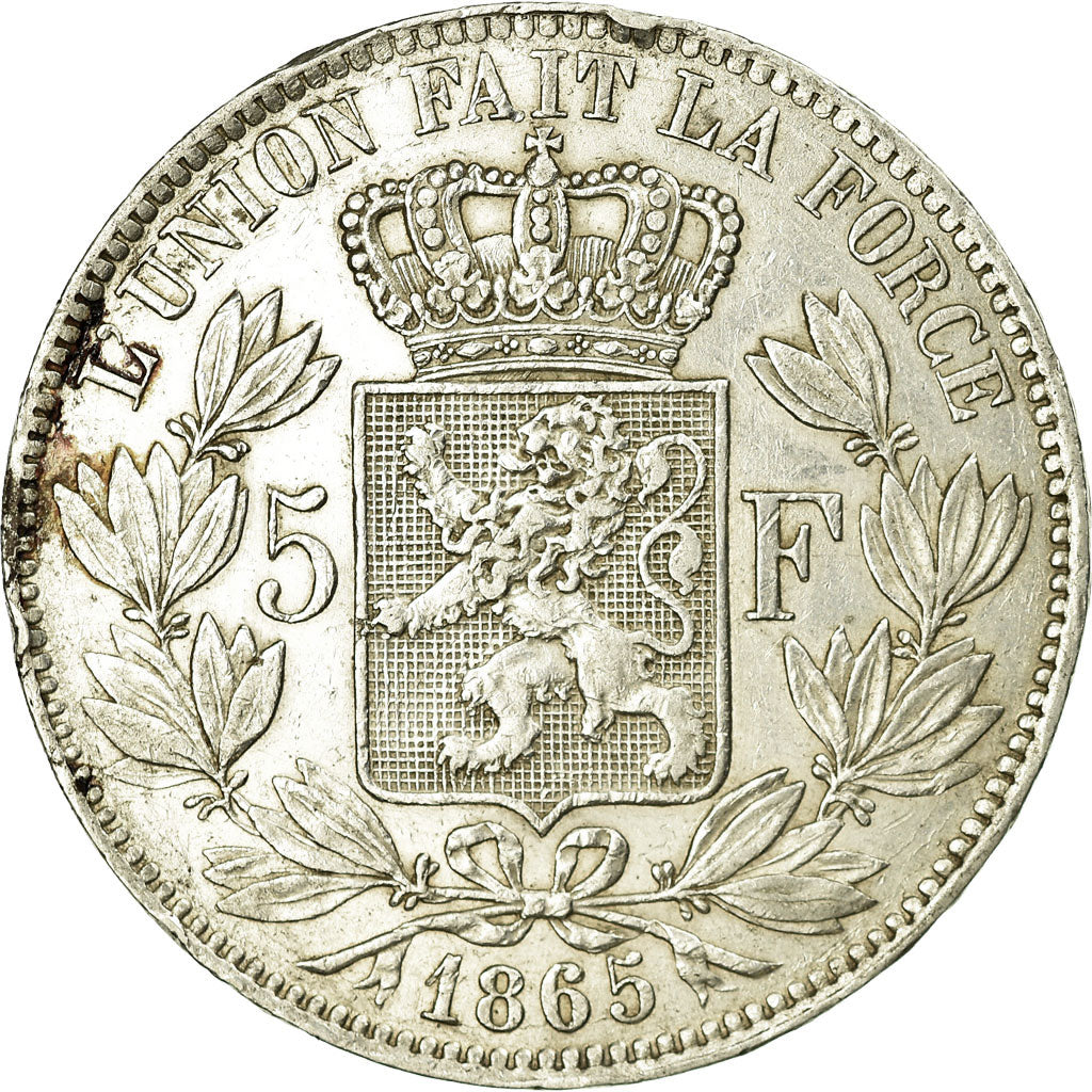 Coin, Belgium, Leopold II, 5 Francs, 5 Frank, 1865, EF(40-45), Silver, KM:24