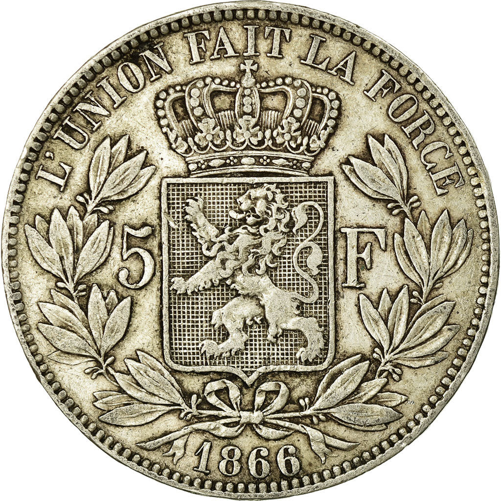 Coin, Belgium, Leopold II, 5 Francs, 5 Frank, 1866, EF(40-45), Silver, KM:24